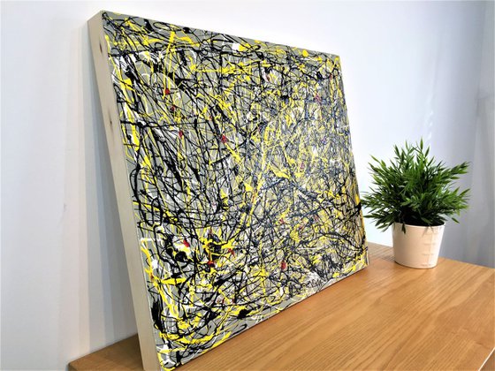 Abstract with Yellow and Black ( inspired by Pollock )