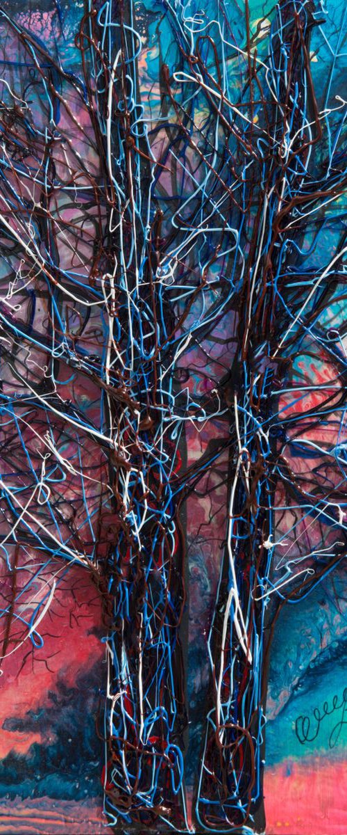 Abstract Tree -  (8.5”X 10”X0.5"  -  inspired by Pollock ) by Lena Owens at OLena Art
