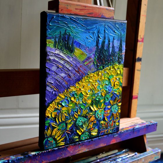 THE COLORS OF PROVENCE modern impressionist miniature impasto palette knife oil painting by Mona Edulesco
