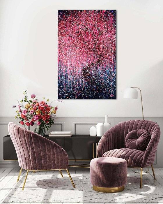 Pink tree Love painting Cherry Blossom Tree Pink Gifts For Her, Flowering Tree