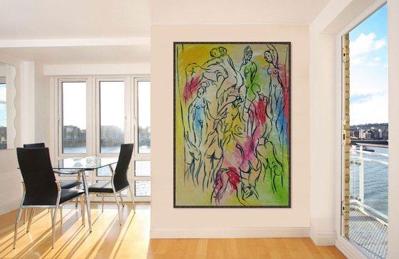 BEACH - nude erotic art, original oil painting, interior office decor