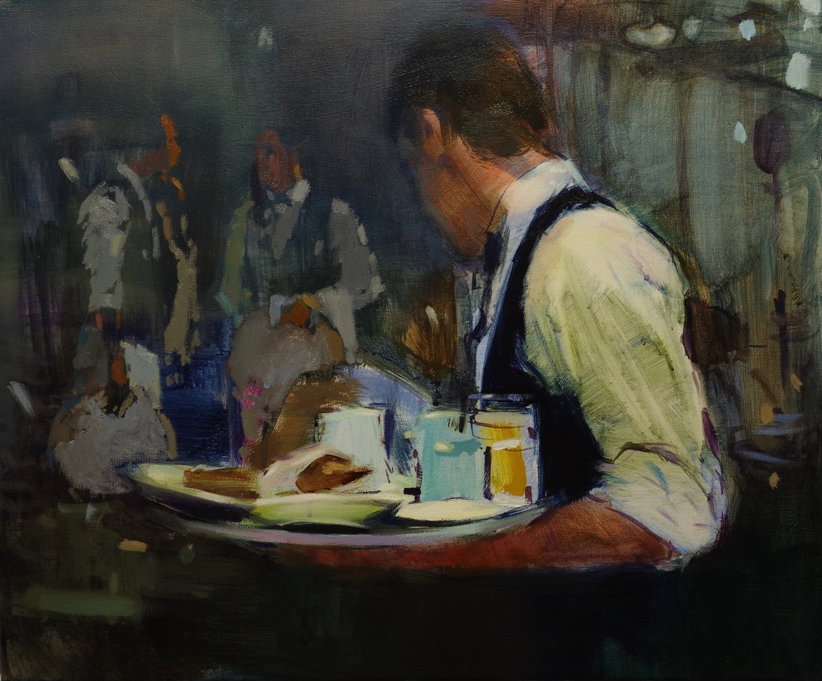 Impressionistic Portrait Oil Painting By Vygandas Doveika, 24 X 20", In Some Town, Original Artwork