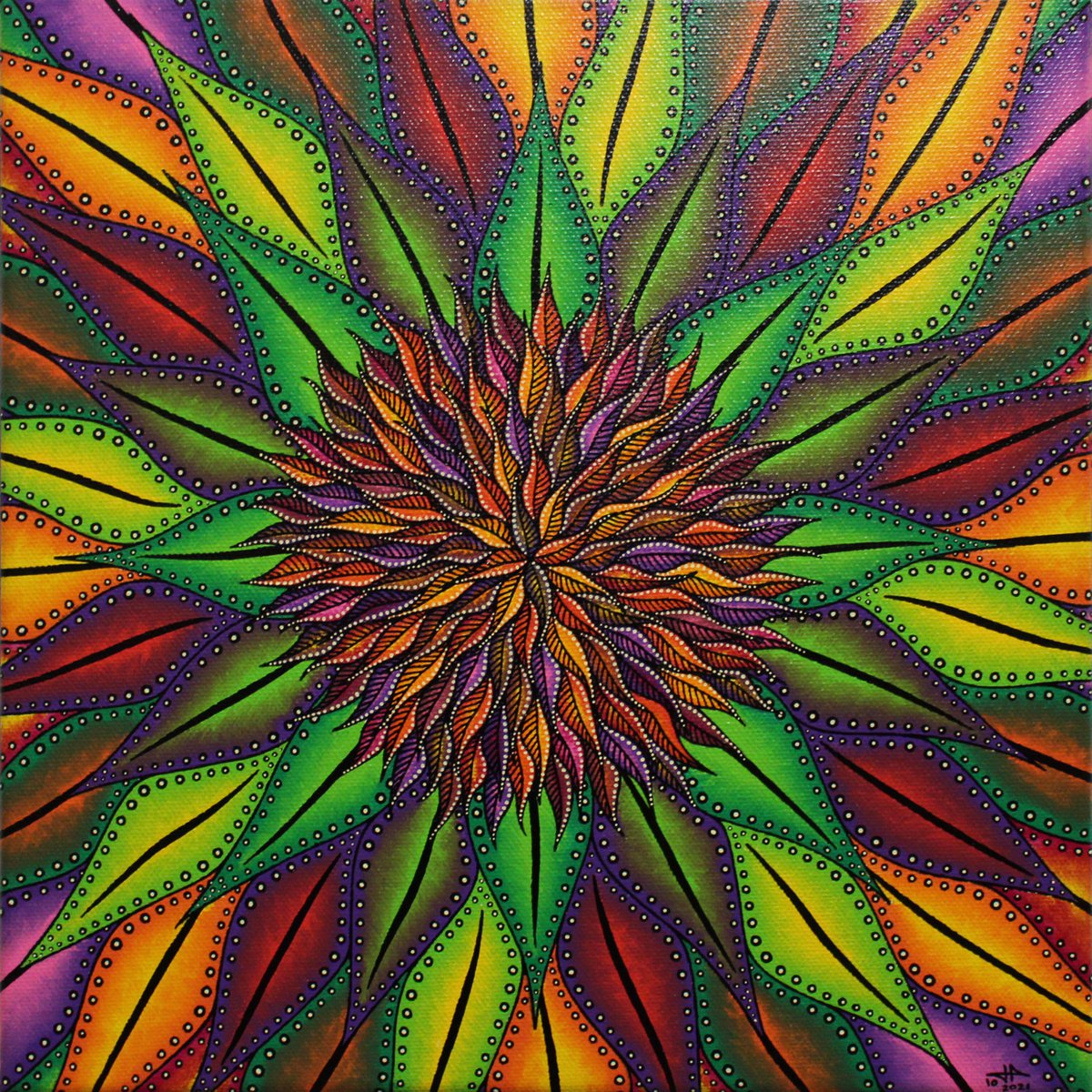 Abstract Botanical Acrylic Painting By Jonathan Pradillon, 12 X 12, Tropical Floral Vegetation, Original Artwork