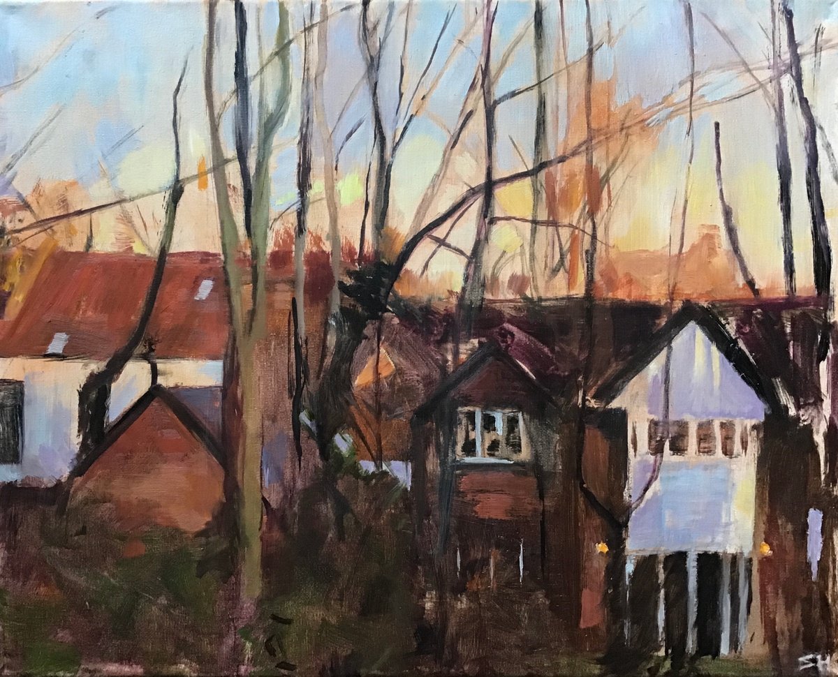 Impressionistic Cityscapes Oil Painting By Sandra Haney, 20 X 16", Winter Morning, Original Artwork