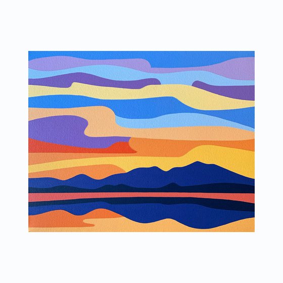 Sunset Over The Mountain Lake
