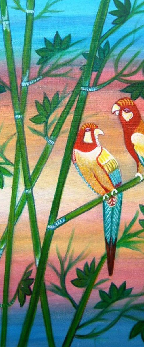 SALE! Birds in Paradise painting with soothing colors . by Manjiri Kanvinde