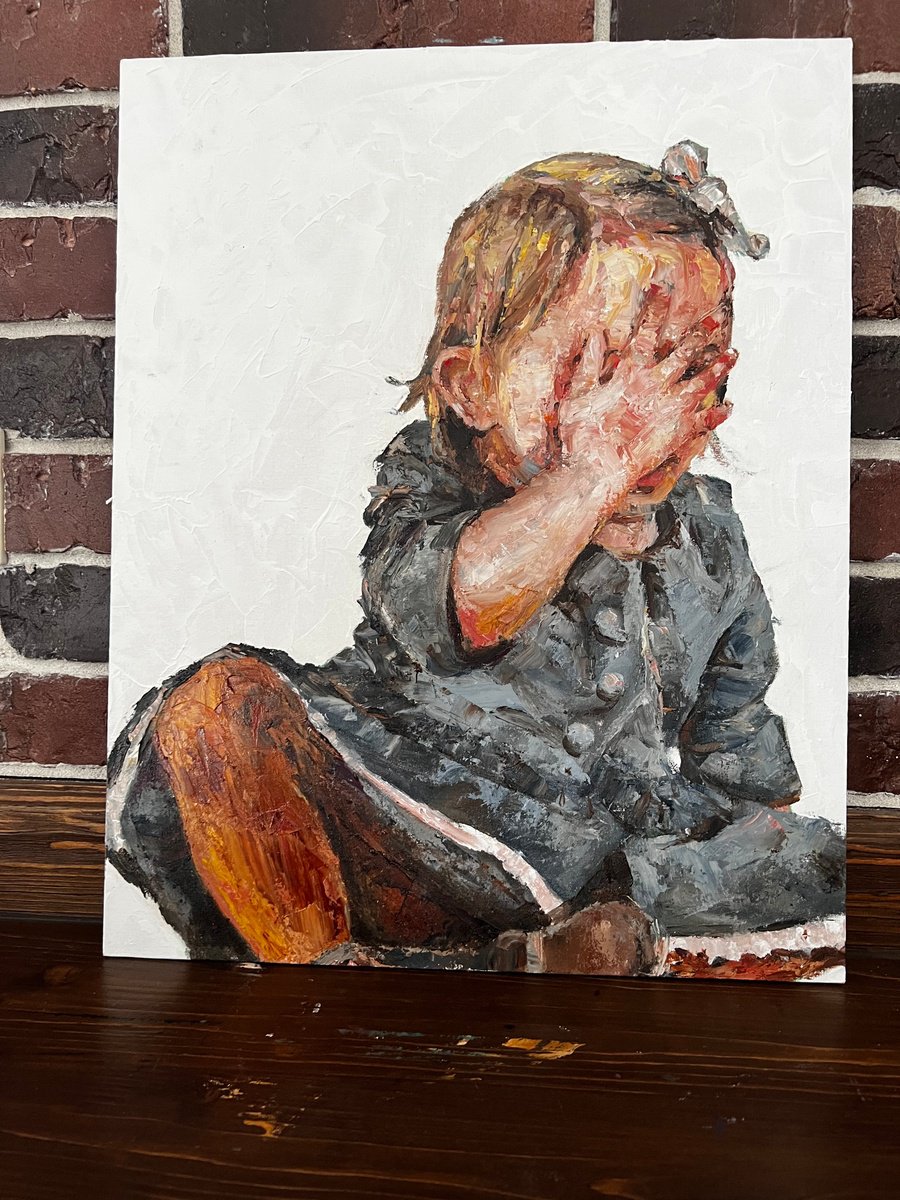 Impressionistic Portrait Oil Painting By Liubou Sas, 16 X 20", Something About Childhood 4, Original Artwork