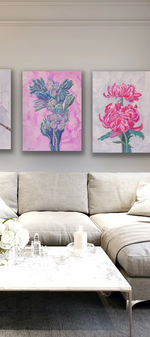 Triptych turquoise and pink by Olga Volna