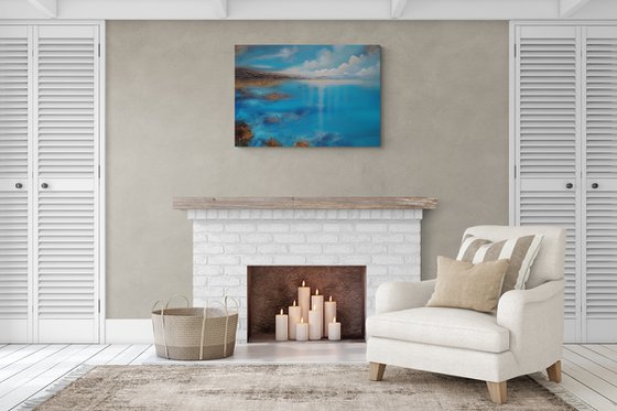 A XL large modern abstract figurative seascape painting "Blue emotion"