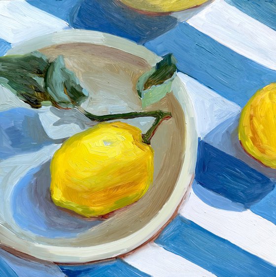 lemon on blue stripes