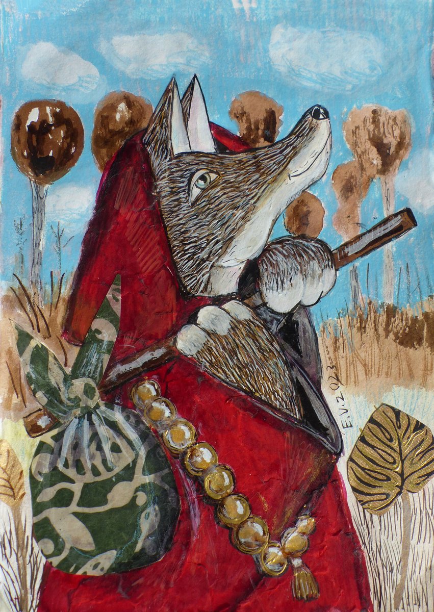 Surrealistic Animal Painting By Elizabeth Vlasova, 12 X 16, Traveler, Original Artwork