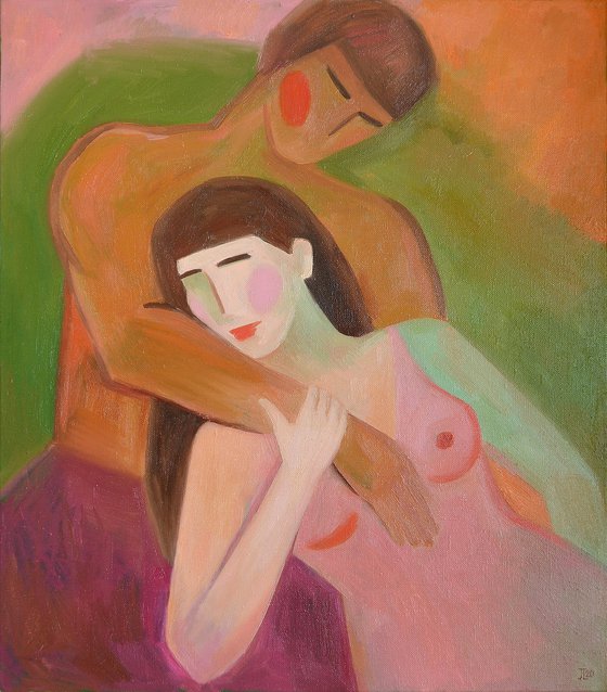 Balance 70X80cm Man Woman Portrait Figurative Nude Romantic Love