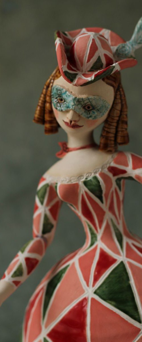 Ballerina in harlequine dress, Bell-doll, wall sculpture by Elya Yalonetski by Elya Yalonetski