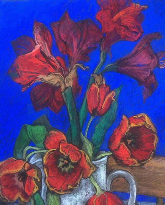 Red flowers in victorian jug