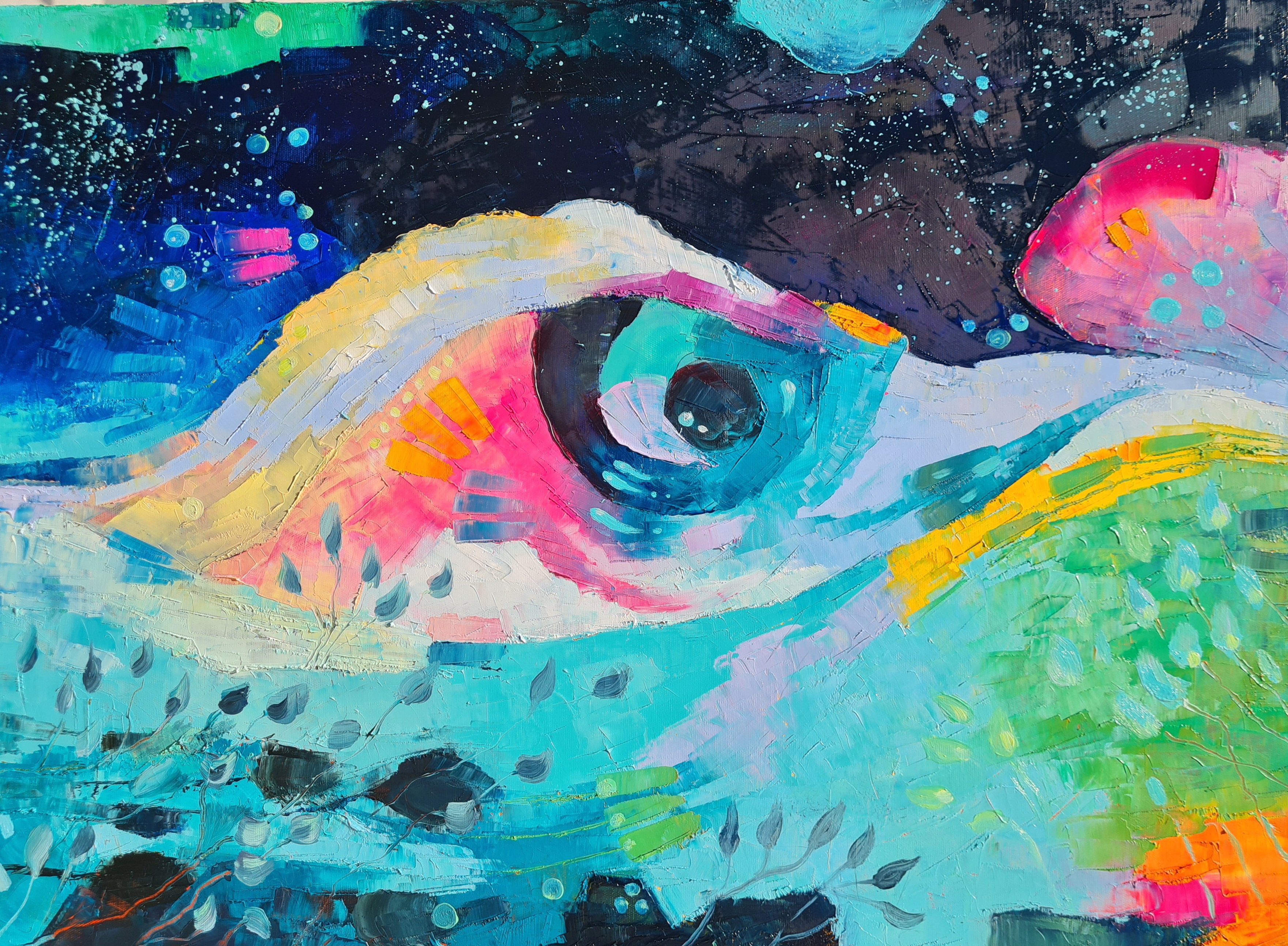 Organic Abstract Oil Painting By Simon Tunde, 28 X 20", Avatar, Original Artwork