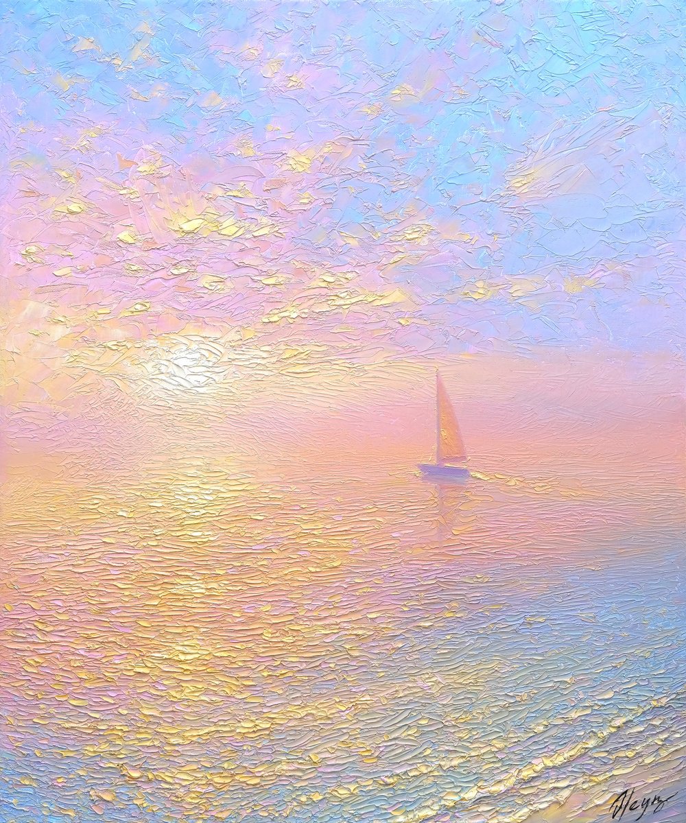 Impressionistic Landscape Oil Painting By Dmitry Oleyn, 20 X 24, Sunrise, Original Artwork