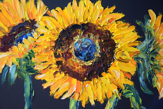 Palette knife impasto oil painting on canvas  Sunflowers