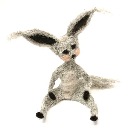 Silver fennec, felted wool creature, Les Loufoques series, by Eleanor Gabriel