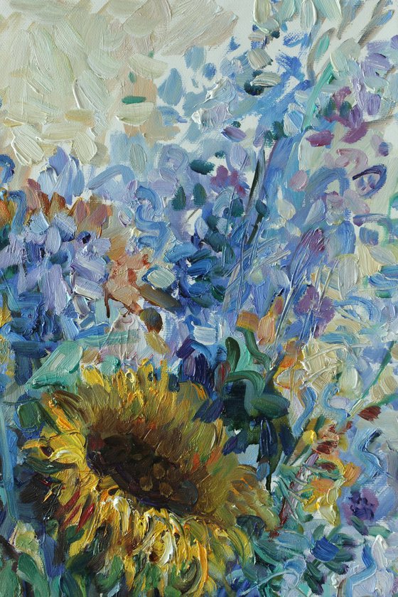 Sunflower on blue