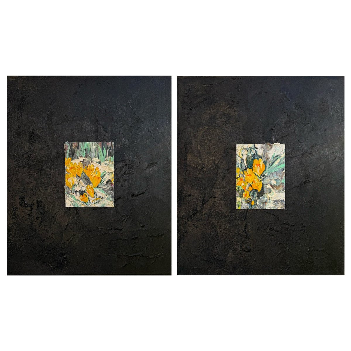 Abstract Botanical Oil Painting By Svitlana Andriichenko, 39 X 24", Light Sprouting From Darkness. Diptych, Original Artwork