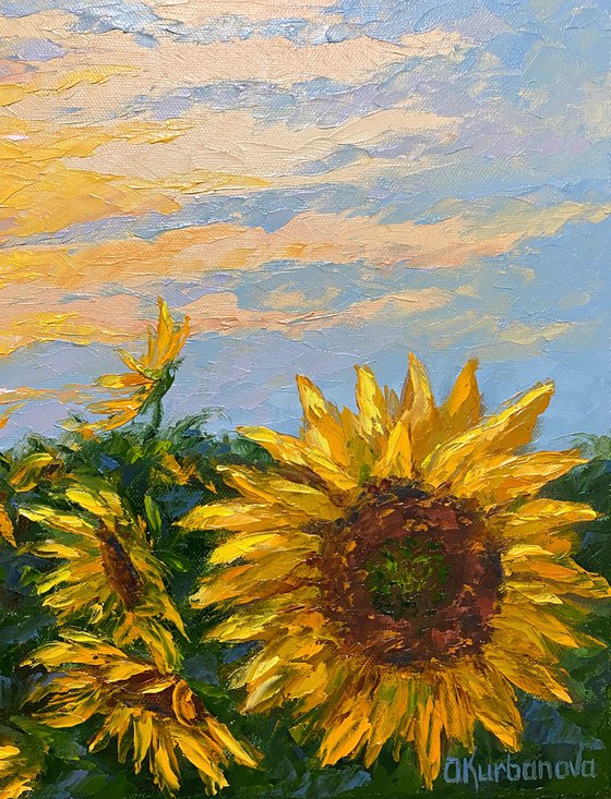 Sunflowers at sunset