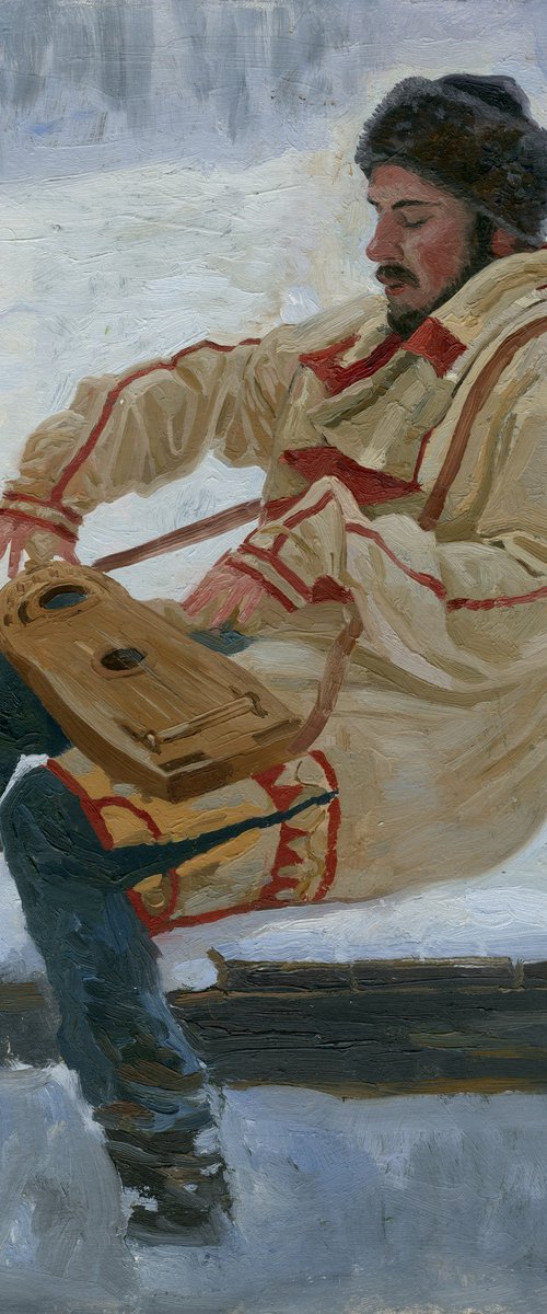 Self-portrait playing the gusli by Simon Kozhin