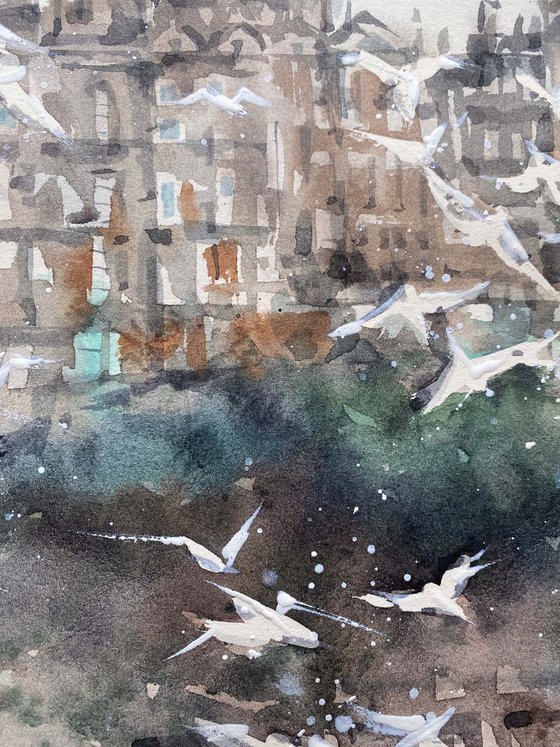Birds of Edinburgh 2. Original painting, handmade work, gift, watercolour art.