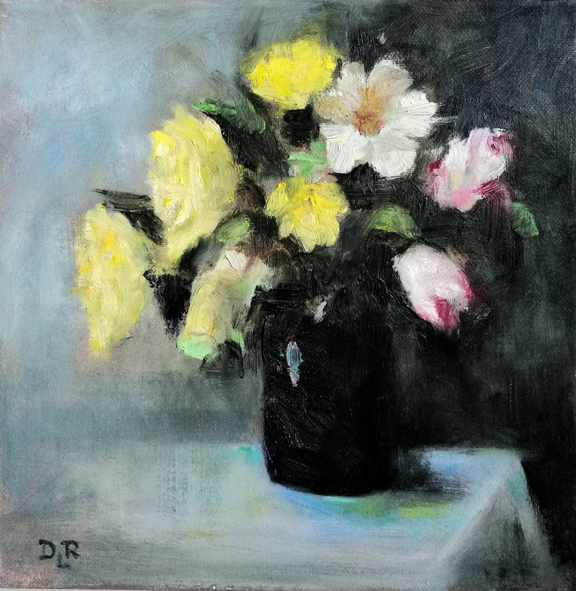 Impressionistic Botanical Oil Painting By Daniela Roughsedge, 11 X 11, Spring Bouquet, Original Artwork