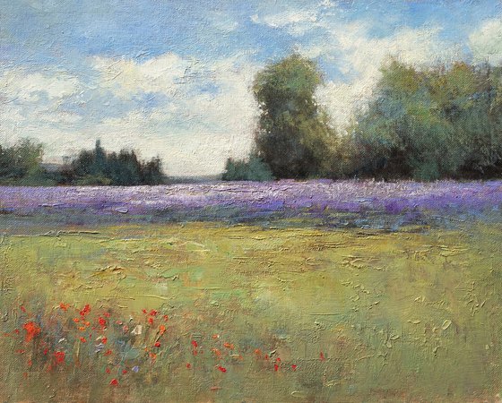 Summer Lavender 200803, flower field impressionist landscape oil painting