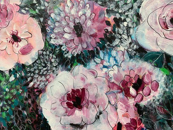 Flower Painting Wall Art, Acrylic on Canvas Home Decor Original Artwork For Sale