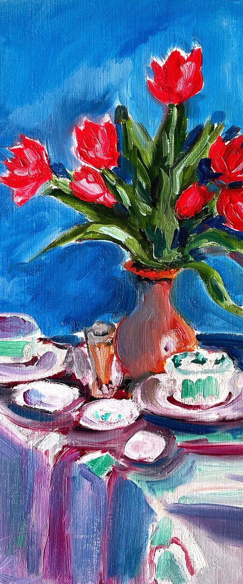 Red tulips by Maiia Axton