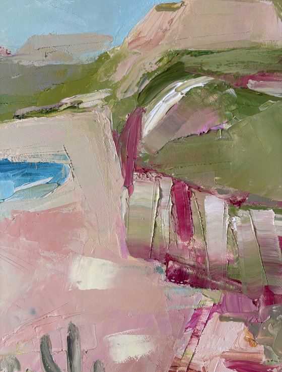 Calm multicoloured coastal ocean landscape