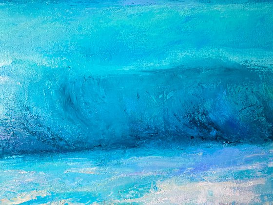 Sea. Blue and turquoise. 70x70 cm. Minimalistic large painting of the tropics and the beach.