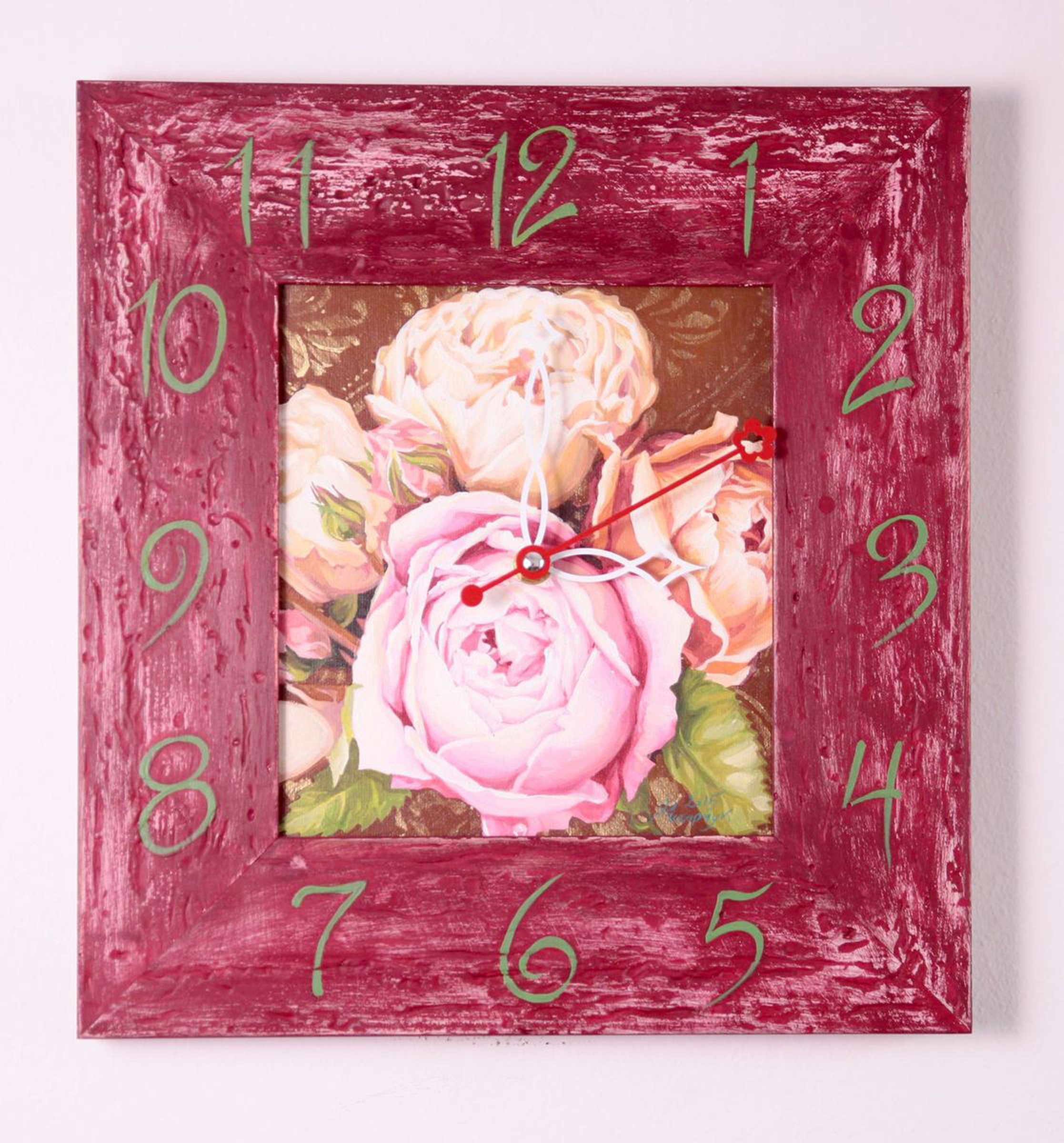Painting Square Wall Clock Peonies Kitchen Wall Artfinder