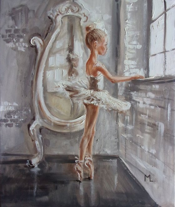 " IN THE LIGHT II "- ballerina liGHt ballet ORIGINAL OIL PAINTING, GIFT, PALETTE KNIFE