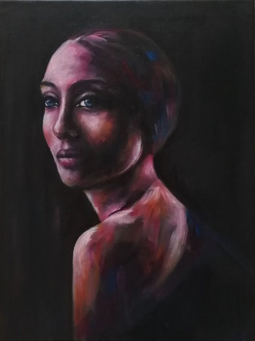 Woman oil portrait painting by Mateja Marinko