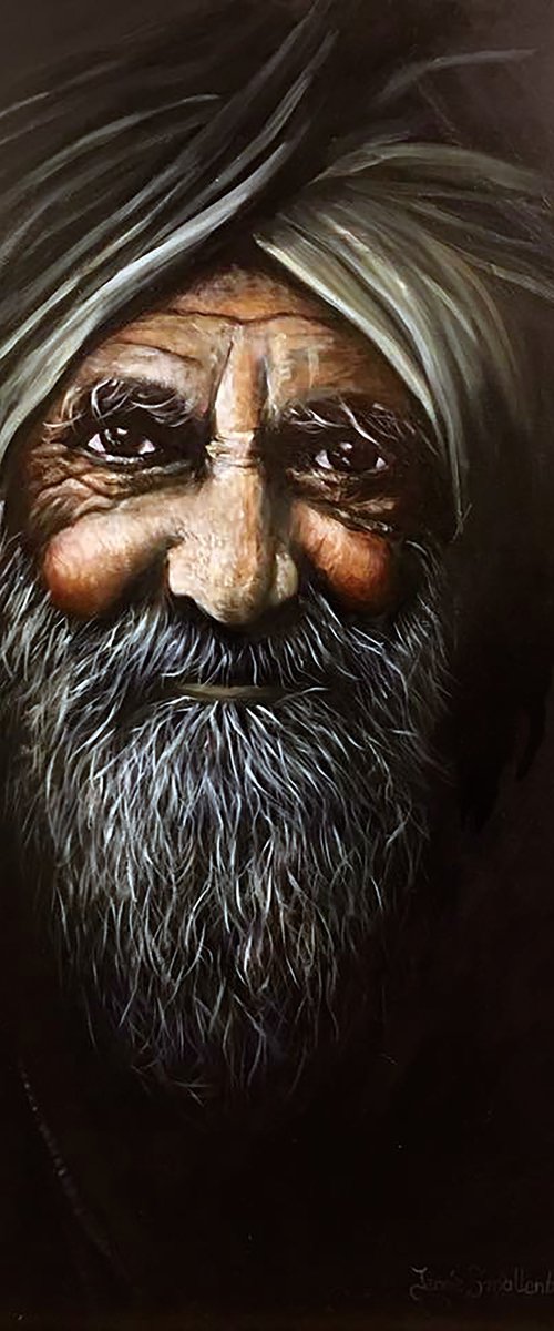 Old man with turban by Jennie Smallenbroek