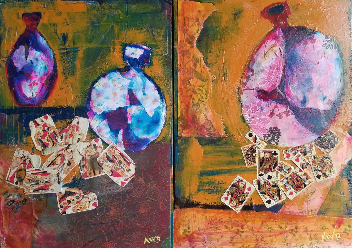 Impressionistic Still Life Painting By Kevin Blake, 17 X 12", Two Mysterious Pots, Original Artwork