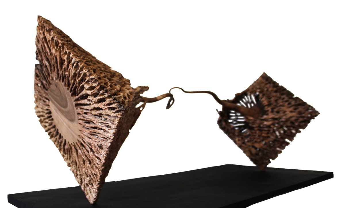 Abstract Wood Sculpture By Valentin Mitev, 31 X 16", "Pulse", Original Artwork