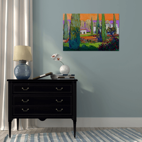 Garden with Cypress Trees