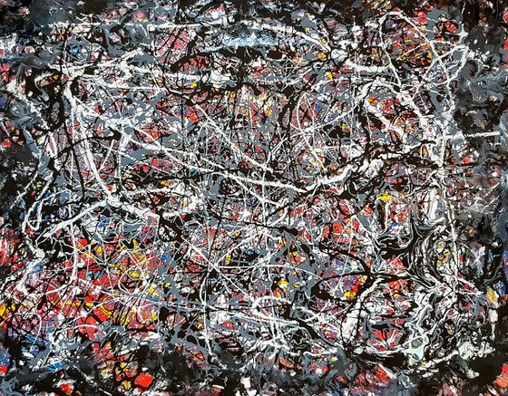 -Carving- Abstract Jackson Pollock style Painting on Unstretched Canvas.