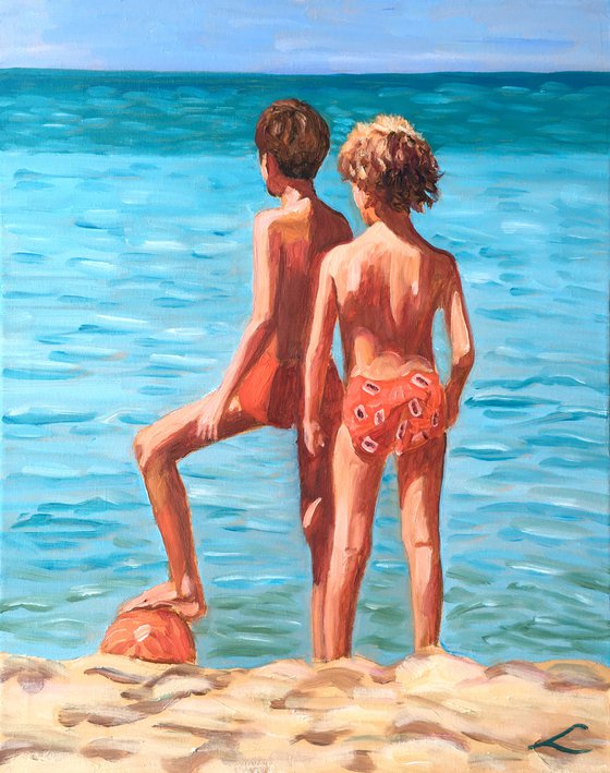 Two boys at the sea