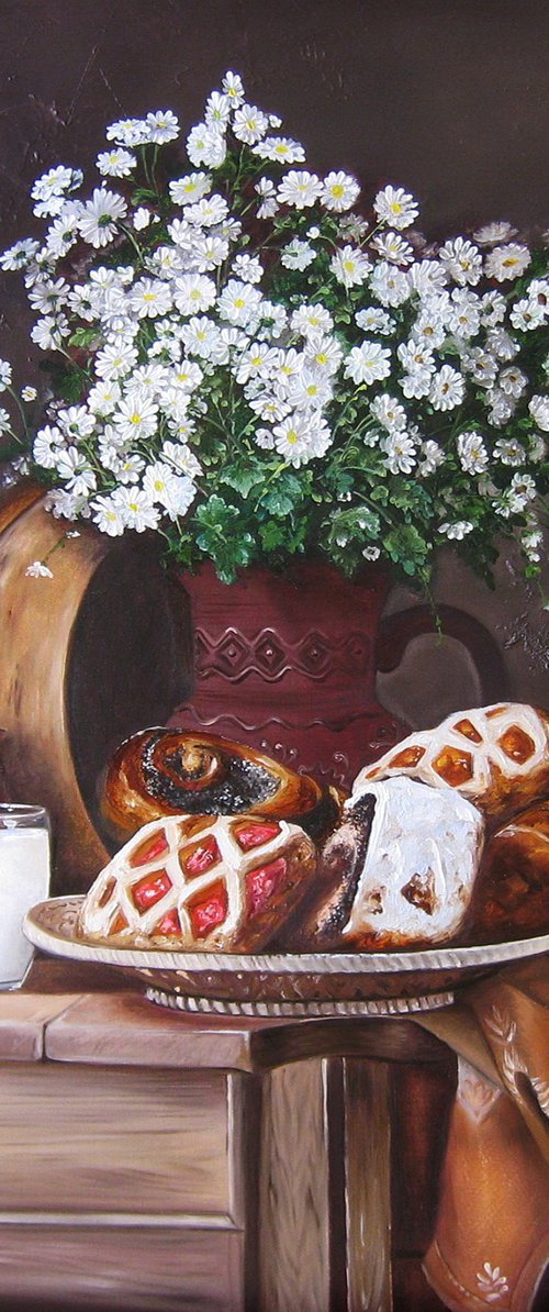 Rural still life, Pastries and White flowers by Natalia Shaykina