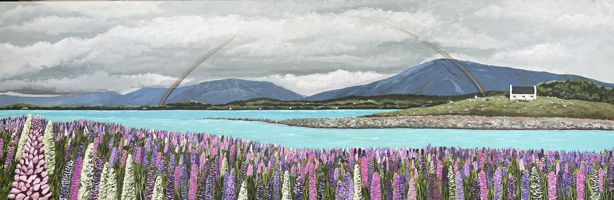 Photorealistic Landscape Acrylic Painting By Anne Shaughnessy, 50 X 18, After The Rain, Original Artwork