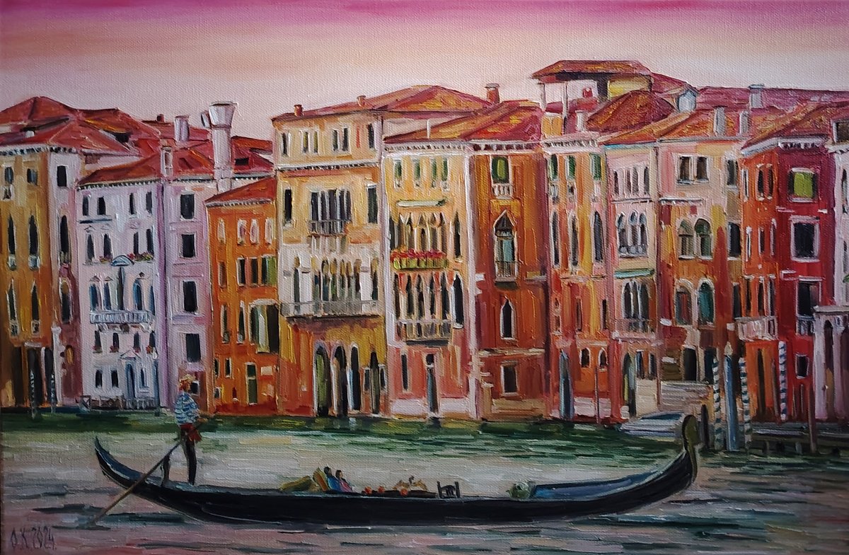 Impressionistic Cityscapes Oil Painting By Olga Knezevic, 24 X 16", Venice, Original Artwork