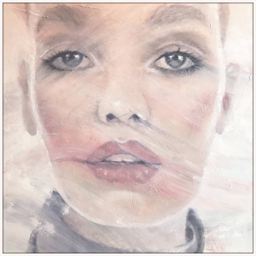 Alisa | female contemporary portrait in white shades oil paint on canvas Painting by RK H by Renske Karlien Hercules