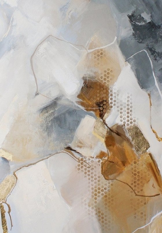 "Seclusion" Brown blue gray abstract art