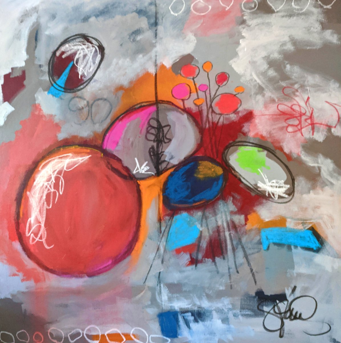 Abstract Painting By Shelli Finch, 36 X 36", 1990, Original Artwork