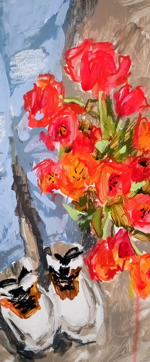 legs & Red Tulips #2 by Valerie Lazareva