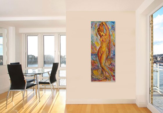 BY THE OCEAN - Aquarius zodiac sign -nude art, original oil painting large size